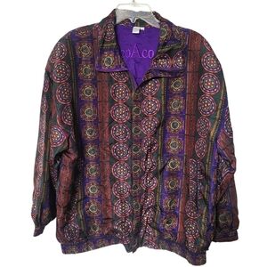 Coaco Vintage Green And Purple Silk Windbreaker Lightweight Jacket Size 1X